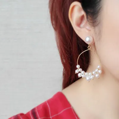 Classy Faux Pearl Round Hoop Earring